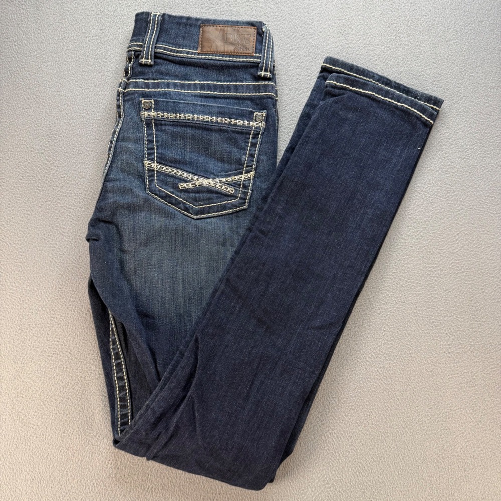 BKE Jeans Womens 26L Dark Wash Dakota Slim‎ Straight Thick Stitch BPL1124 Denim
